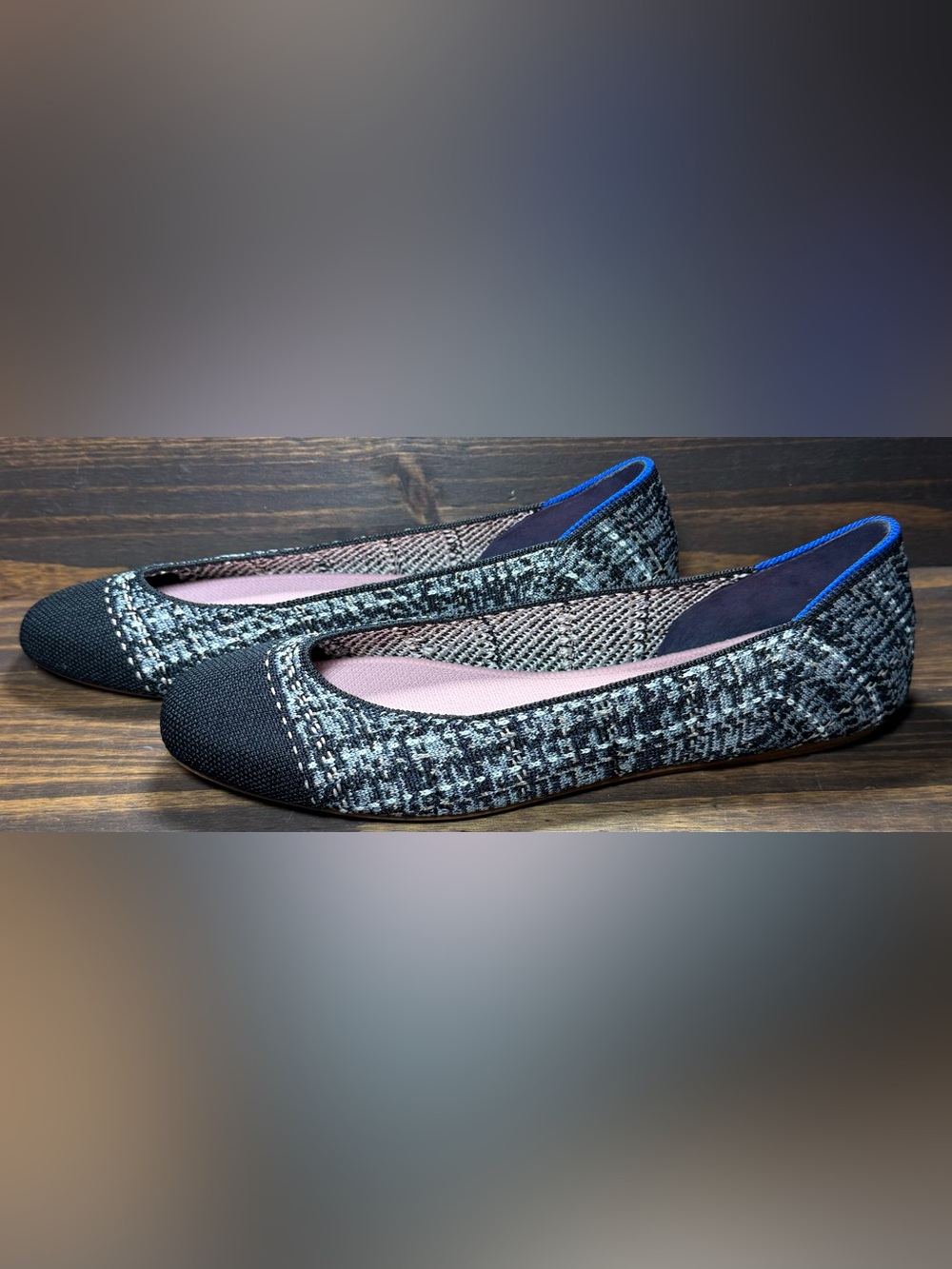 Rothy’s Midnight Tweed Women’s Size 10 Shoes Grey Black Pink Ballet Lightly Worn